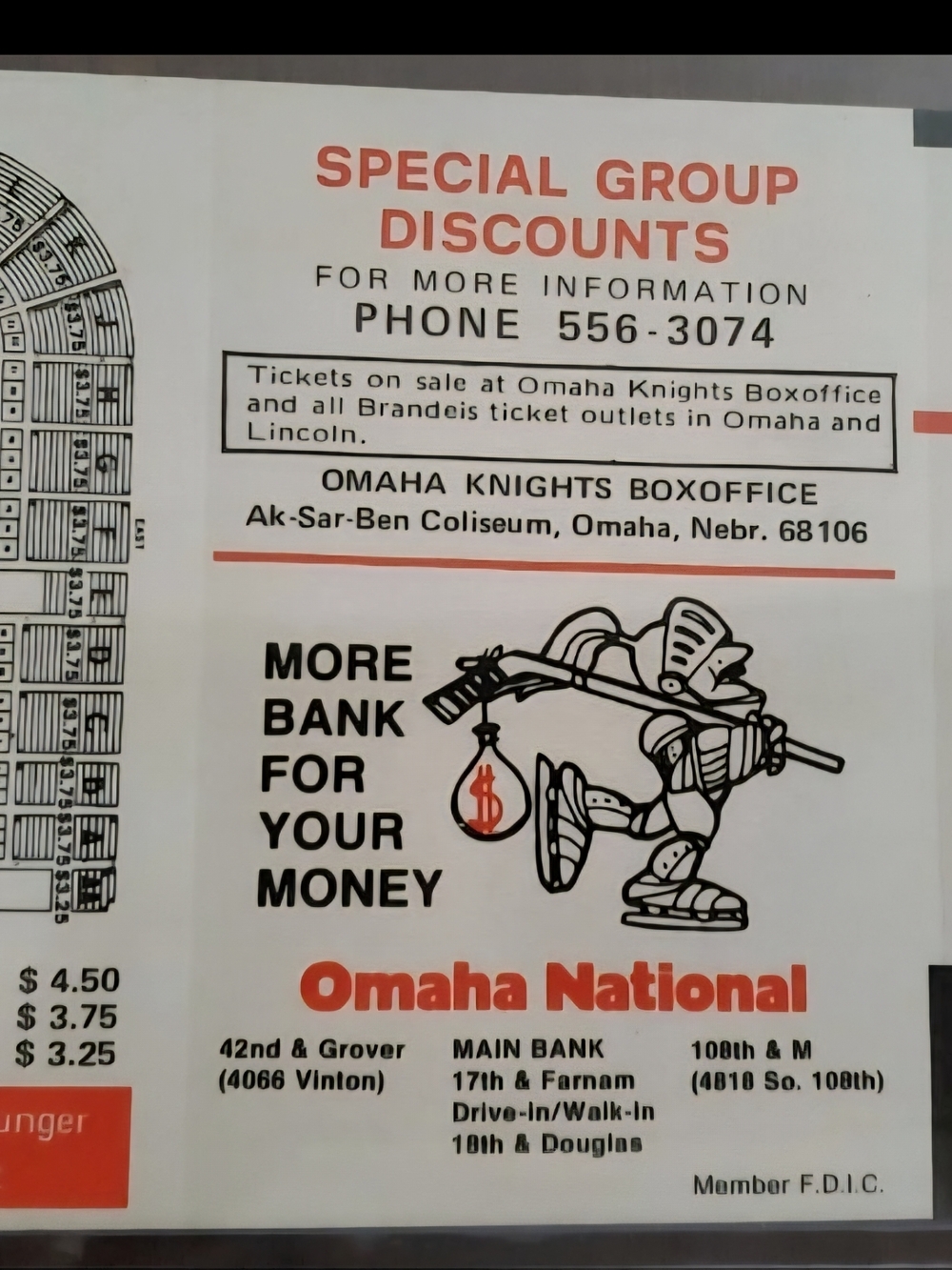 1974-75 Omaha Knights CHL Hockey unfolded pocket schedule central league NM
